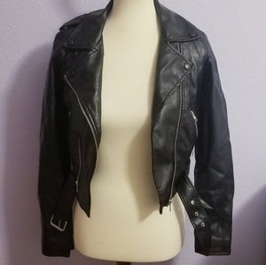 ADAM LEVINE Black Faux Leather Moto Jacket XS